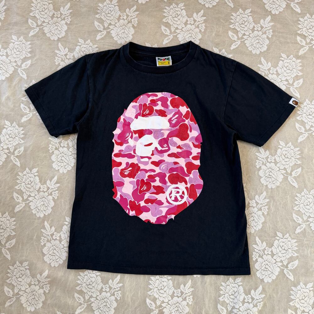 BAPE Pink Camo Big Ape Head Tee Black Size S